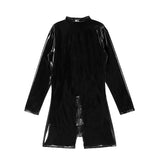 Black Wet Look Mock Neck Latex Bodysuit for Mens Lingerie Zipper Crotch Bodysuit Patent Leather Romper Clubwear Rave Outfit