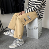 Foesce Spring Autumn Casual Print Patchwork Cotton Wide Leg Pants Man Loose Y2k Pocket Hip Hop Cargo Straight Male Trousers Streetwear
