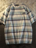 Foesce Preppy Striped T-shirt Summer New American Vintage Simple Label T-shirt Classic Short-sleeved Tees Men Loose Streetwear