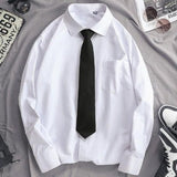 Foesce- 1 Men's White Shirts with Tie Set DK Uniform Long-sleeved Blouses Japanese Korean Loose Couple Class Clothing Add Velvet