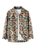 Foesce Men's Shirts Tribal Geometric Pattern Blend Wool Long Sleeve Warm Shirt Coat Vintage Clothes Shacket Autumn Winter Blouse
