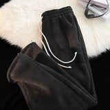Winter Thick Suede Pants Men Warm Fashion 3-color Thicken Lambhair Pants Men Streetwear Loose Straight Pants Mens Trousers M-2XL