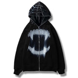 Goth Zip Up Hoodie Rhinestone Skeleton Grunge Oversized Sweatshirts Y2K Jackets Hoodies Men Streetwear Retro Sudaderas Pullover