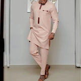 Fall Men Sets Clothes Outfit Fashion Casual Ethnic Style Long Sleeve Shirts and Sweatpants2 Peice Party Wedding Men Suits