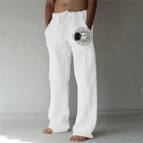Men Baggy Cotton Linen Pants Casual Pocket Wide Leg Pant Full Length Drawstring Man Sport Pants Plus Size Loose Pants Streetwear