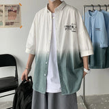 Foesce -Funny Monster Men's Shirt Short Sleeve Casual Blouses Gradients Loose Turndown Collar Male Tops Summer New Cardigan