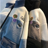 Foesce New Fashion Stitching Polar Fleece Hoodie Women Casual Loose Winter Thickened Top Wool Lamb Fleece Jacket Winter Clothes Women