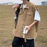 Vests Coat Men Design Khaki Summer Handsome Personality Patchwork All-match Popular Streetwear Japanese Ins Casual Streetwear