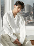 Foesce Men's Embroidered Long-sleeved Casual Shirt Loose Casual Fashion Trend Lapel Collar White/Black Color Shirts