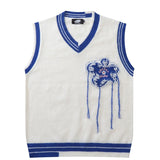Harajuku Retro Embroidery Floral Jumper Knit Sweater Vest Aesthetics Korean Sleeveless Sweater Grandpa Ugly Sweater Women's Y2K