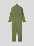 Foesce  Men Jumpsuits Lapel Solid Color Long Sleeve Pockets Streetwear Fashion Cargo Overalls With Belt  Casual Romper 5XL 7