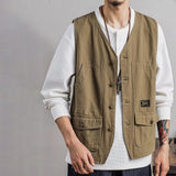 Men's Vests Casual Pockets Sleeveless V Neck Korean Style Loose Spring Autumn Waistcoat Fishing Waistcoats Clothing chalecos