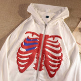 Foesce Autumn and winter new high street retro Y2K skull hoodie male and female couple jacket sweater skull print pullover sweatshirt