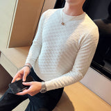 Foesce-Brand Clothing Men Autumn And Winter High Quality Knitting Sweater Male Slim Fit Plaid Pullover Tight Sweater With o-Neck