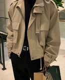 Foesce Men's Coat New Autumn Korean Loose Fashion Turn-down Collar Jacket Solid Color Pocket Temperament