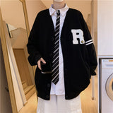 V-neck Letter Embroidered Cardigan Sports Jacket Men's Spring/autumn Korean Style Loose Single-breasted Harajuku Style Jacket