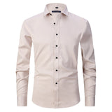 Spring and Autumn Elastic Shirt Men's Long Sleeve Large Luxury Business Casual Slim Solid Color Wrinkle Free Press