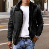 Men Plush Jacket Autumn and Winter Fashion Pure Color Warm Straight Jacket Men's Long Sleeve Zipper Turn-down Collar Jacket