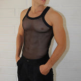 Foesce Nightclub Sexy Transparent Mesh Tank Tops Men Streetwear Fashion Slim Straps Sleeveless Vest Summer Mens See Through Camisoles