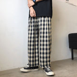 Foesce  Harajuku New Yellow Plaid Drawstring Men's Casual Pants Vintage Loose Straight Streetwear Male Pant Unisex Trousers