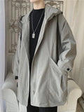 Foesce Windbreaker Men's Mid-length Spring Autumn Trench Coat Hooded Jacket Korean Trend Handsome Preppy Cape Cloak Punk Streetwear
