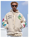 Baseball uniform American casual personality floral towel embroidered flocking jacket men and women tide brand baseball jacket