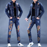 Spring and autumn new men's denim suit men's tide brand slim trend pants casual jacket men's jacket top