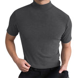 Spring Summer Men's Short Sleeve Cotton Casual Men's T-shirt High Collar Shirt Male Breathable Shirts S-3XL