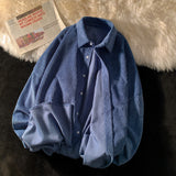 Solid Color Thicken Men Shirts Harajuku Casual Waffle Long Sleeve Male Blouses Turn-down Collar Autumn Winter Shirts