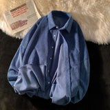 Foesce Solid Color Thicken Men Shirts Harajuku Casual Waffle Long Sleeve Male Blouses Turn-down Collar Autumn Winter Shirts