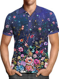 Vintage Houndstooth Print Polo Shirt Men Summer Short Sleeve Casual Pullover Tops Mens Fashion Turn-down Collar Button-up Polos