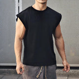 Men Tank Top Broad Shoulder Loose Vest Casual Mens Crop Top Workout Exercise Clothing Sleeveless Shirt Sports Running Top