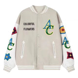 Baseball uniform American casual personality floral towel embroidered flocking jacket men and women tide brand baseball jacket