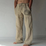 Men Baggy Cotton Linen Pants Casual Pocket Wide Leg Pant Full Length Drawstring Man Sport Pants Plus Size Loose Pants Streetwear