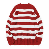 Black Stripe Sweaters Destroyed Ripped Sweater Women Pullover Hole Knit Jumpers Oversized Sweatshirt Harajuku Long Sleeve Tops