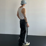 New Men's Spring Autumn Loose Straight Casual Mopping Sense Wide-leg Sports Pants High Street Style Leather Pants