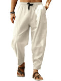 Men's Cotton Linen Pants Male Casual Solid Color Breathable Loose Trousers Straight M-5XL