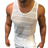 Tank Top for Men Lace Hollow Out Sleeveless Shirts Summer Mens Clothing Slim Fit Gym Clothes Workout Solid Color Vest Tops