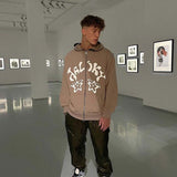 Traf Y2k American hiphop sweater street men oversize loose drape lazy autumn and winter coat cardigan hoodie