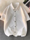Foesce Pleated Jacquard Short-sleeved Shirt Men's Summer Ice Silk Thin Breathable Loose Casual Blouse Korean Simple Trend Top