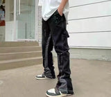 Foesce Vintage Streetwear Flared Jeans Pants Hip Hop Splashing Ink Wide Leg Jean Overalls for Men Fashionable Retro Patchwork Jeans