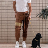 Men's Knitted Pants Autumn Winter Color Matching Acrylic Knitted Trousers Casual Pants Men Autumn Winter Warm Drawstring