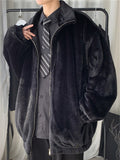 Winter Oversized Thick Warm Soft White Pink Black Faux Fur Coat Men Zip Up Fluffy Jacket Korean Fashion Streetwear