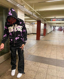Foesce American High Street Purple Camouflage 3D Letter Loose Hoodie Women Y2K Harajuku Casual Oversized Sweatshirts Women Streetwear