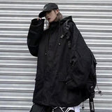 Foesce Hip Hop Hooded Jacket Coat Men Women Techwear Jacket Coat Harajuku Loose Oversize Windbreaker Coat Casual Outwear