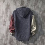 Autumn wear /men's witner fashion color block patchwork sweater loose fitknitted tops male hooded new