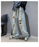 Men Jeans Wide-leg Straight Jeans Hole Ripped Streetwear All-match Denim Trousers Mens Loose Casual Fashion Harajuku Pants