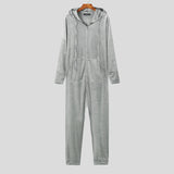 Men Pajamas Jumpsuits Velour Homewear Solid Hooded Long Sleeve Zipper Rompers Men Pockets Leisure Sleepwear S-5XL