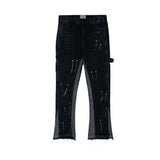 Foesce Vintage Streetwear Flared Jeans Pants Hip Hop Splashing Ink Wide Leg Jean Overalls for Men Fashionable Retro Patchwork Jeans