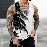 Foesce Men's Hawaii Palm Tree Printed Sleeveless Tee Tank Tops Summer Casual Beach Vest O Neck Shirt Men Gym Clothing Bodybuilding